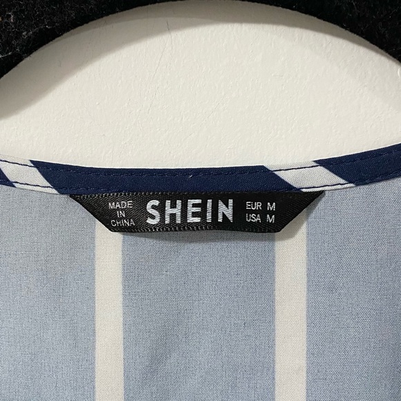 Shein Blue & White Striped Short Sleeve Blouse | M - Picture 5 of 9